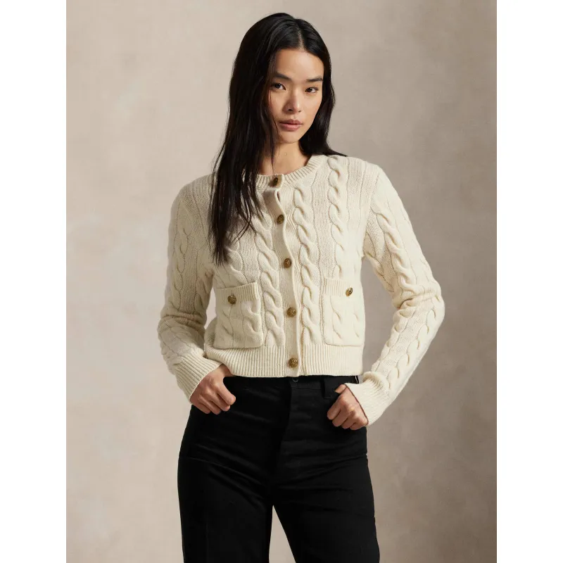 POLO RALPH LAUREN Wełniany kardigan Cable | Cropped Fit | z dodatkiem kaszmiru