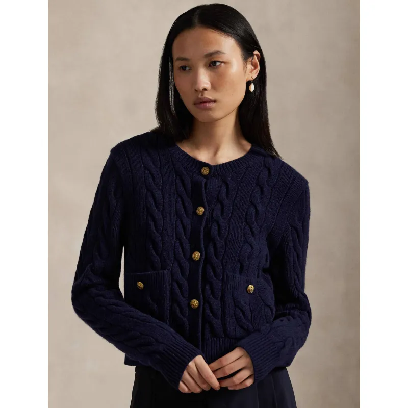 POLO RALPH LAUREN Wełniany kardigan Cable | Cropped Fit | z dodatkiem kaszmiru