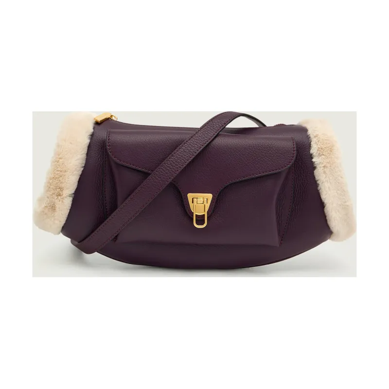 Coccinelle Skórzana torebka na ramię BEAT | shearling