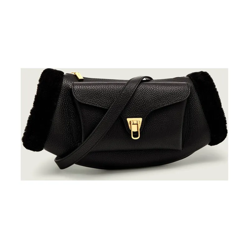 Coccinelle Skórzana torebka na ramię BEAT | shearling