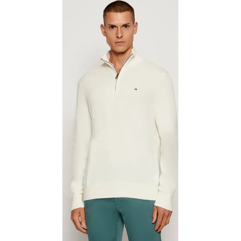Tommy Hilfiger Sweter ZIP MOCK | Regular Fit | z dodatkiem kaszmiru