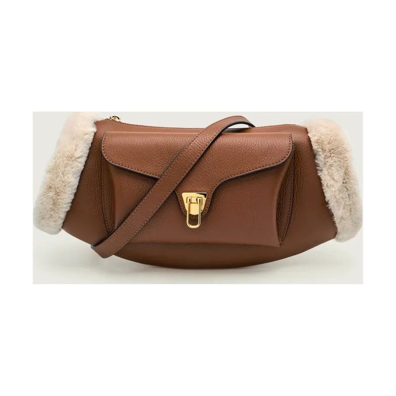 Coccinelle Skórzana torebka na ramię BEAT | shearling