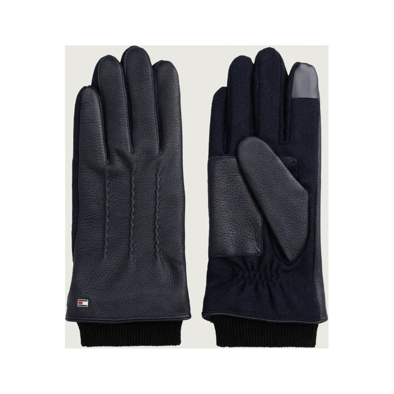 Tommy Hilfiger Skórzane rękawiczki z dodatkiem wełny
