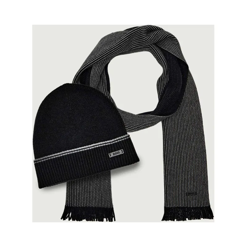 BOSS BLACK Szal + czapka Hernesto_SET | z dodatkiem wełny