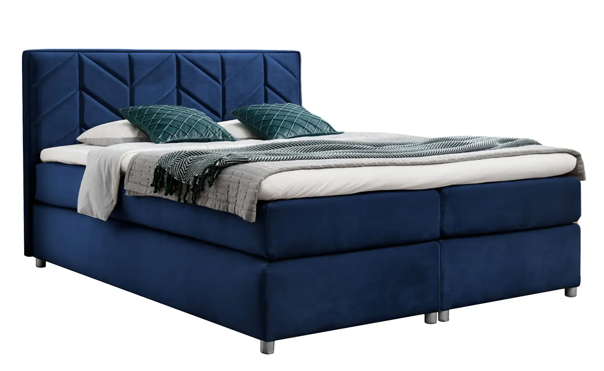 Granatowe welurowe łóżko pikowane 5 rozmiarów W9-E19