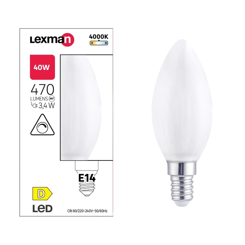 Żarówka E14 biała barwa 4000K 470 lumenów 40W LEXMAN