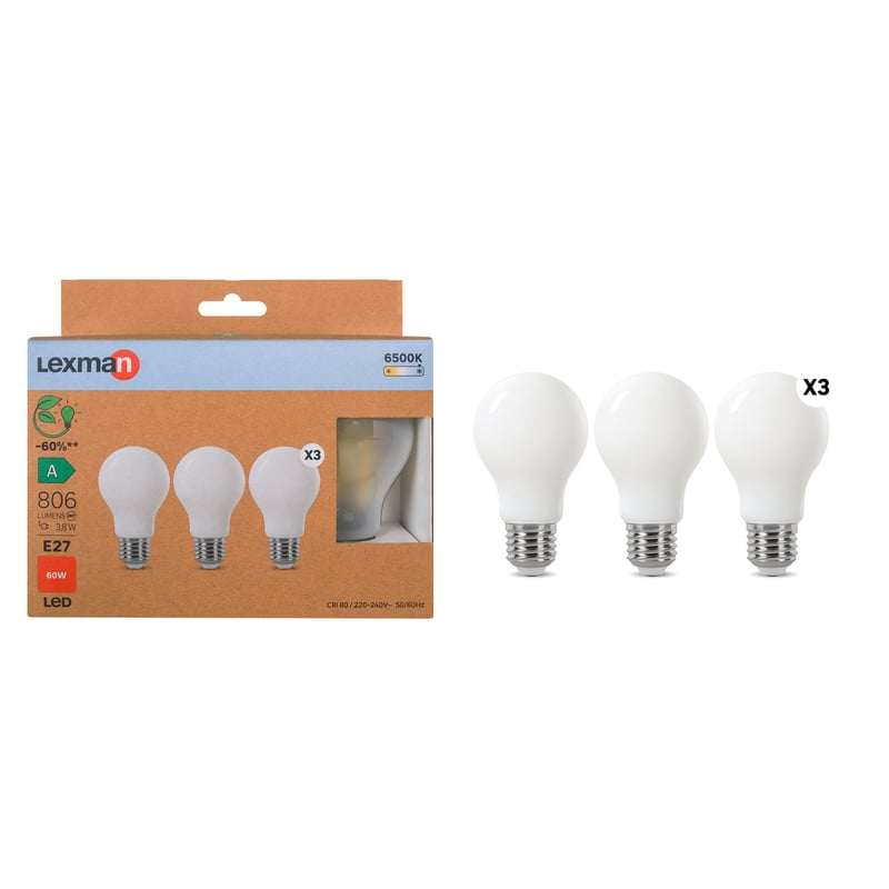 Zestaw 3 żarówek E27 3.8W 6500 K 806 lumenów LEXMAN