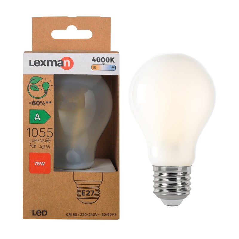 Żarówka E27 szkło mrożone 4000K 1055 lumenów 12.4W LEXMAN