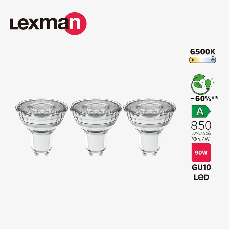 Zestaw 3 żarówek reflektorowych GU10 6500K 850 lm 4.7W LEXMAN