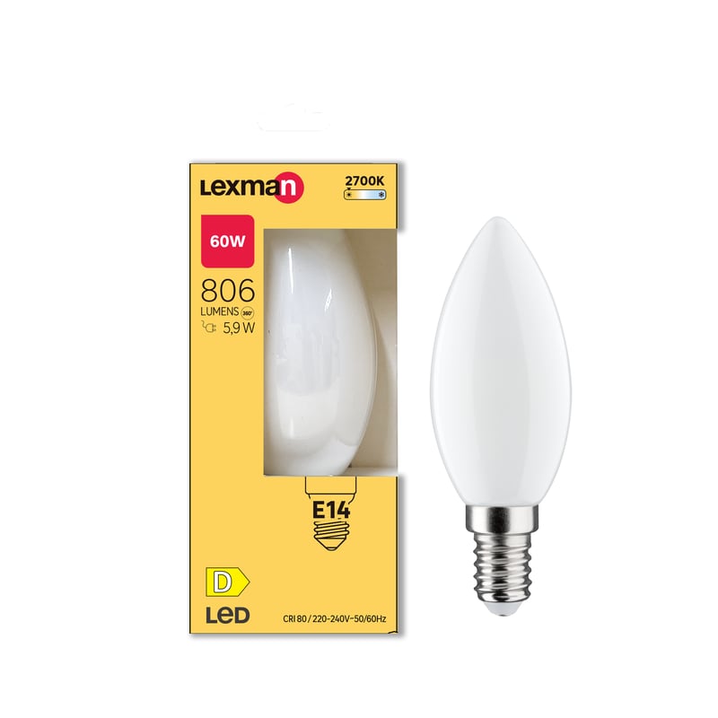 Żarówka LED E14 ciepła biała biel 2700K 806 lm 5.9W LEXMAN