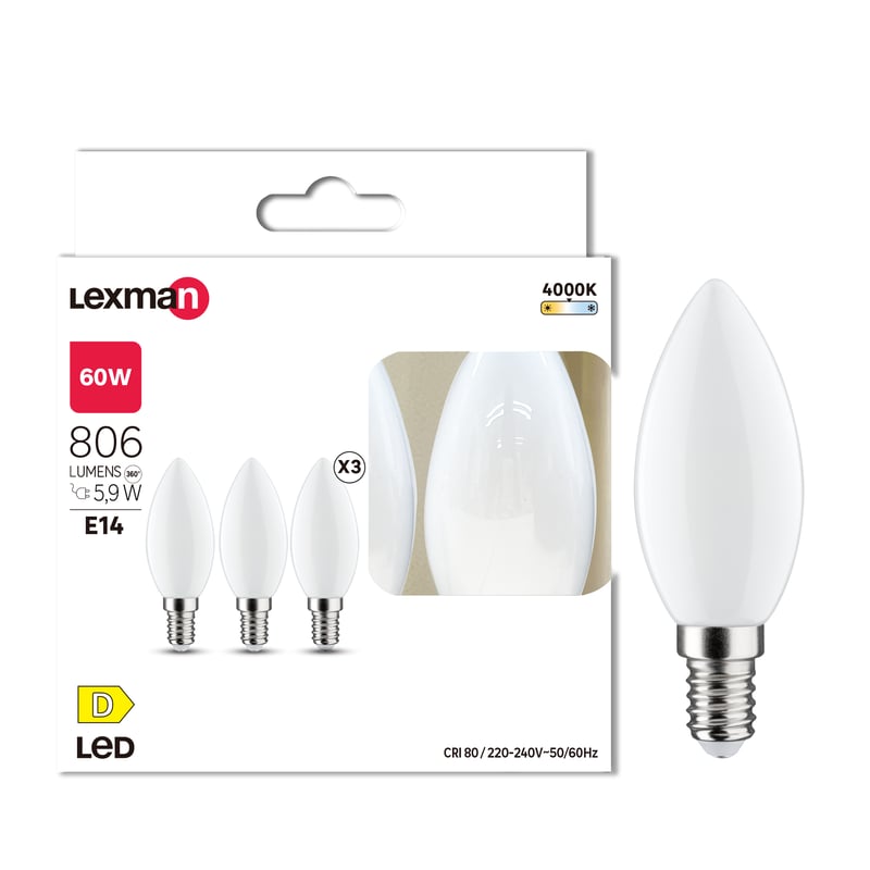 Zestaw 3 żarówek neutralna biel 4000K 806 lm 5.9W LEXMAN