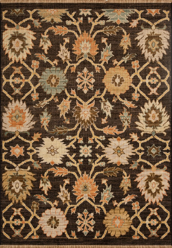 Dywan z frędzlami Royal Wool Kwiat czarny 60 x 100 cm
