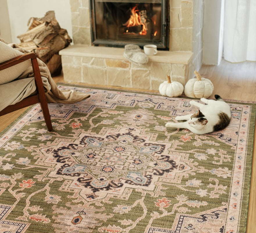 Dywan z frędzlami Royal Wool Klasyk zielony 160 x 220 cm