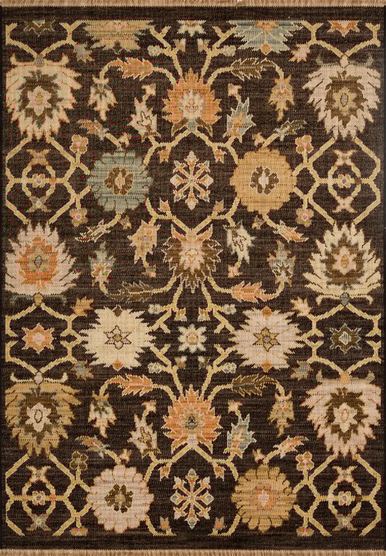 Dywan z frędzlami Royal Wool Kwiat czarny 200 x 285 cm