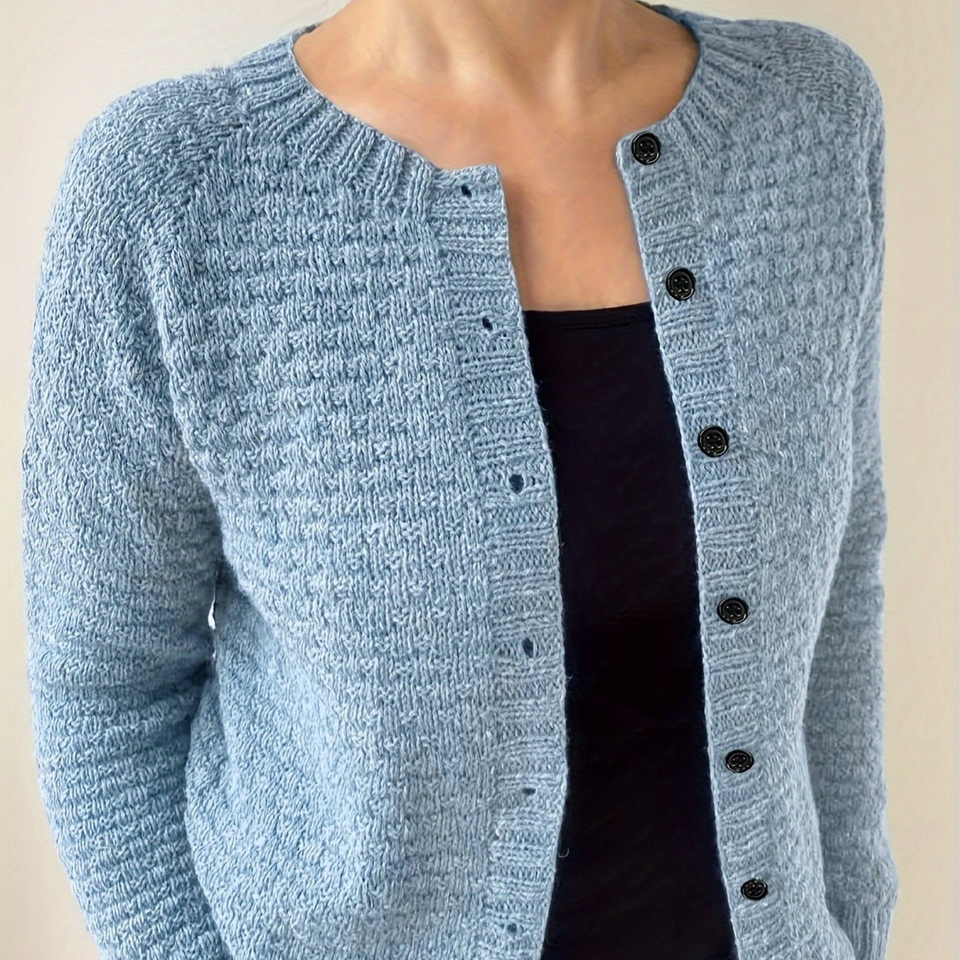 TEMU Damski Kardigan z Warkoczami – Miękka Marynarka na Guziki, Luźny Krój Sweter-Płaszcz Na /Jesień, Pranie Maszynowe Casualowa Odzież Zewnętrzna