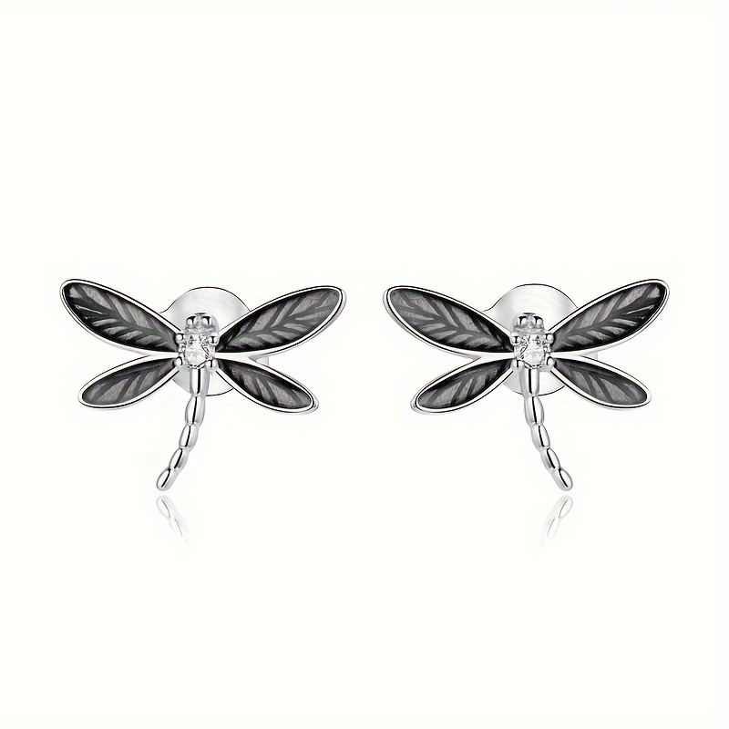 TEMU Eleganckie Kolczyki Sztyfty z Motywem Ważki dla Kobiet, Bez Niklu, Miedź z Syntetycznym Cyrkonem, Idealne na Codzień i na Świąteczne Okazje