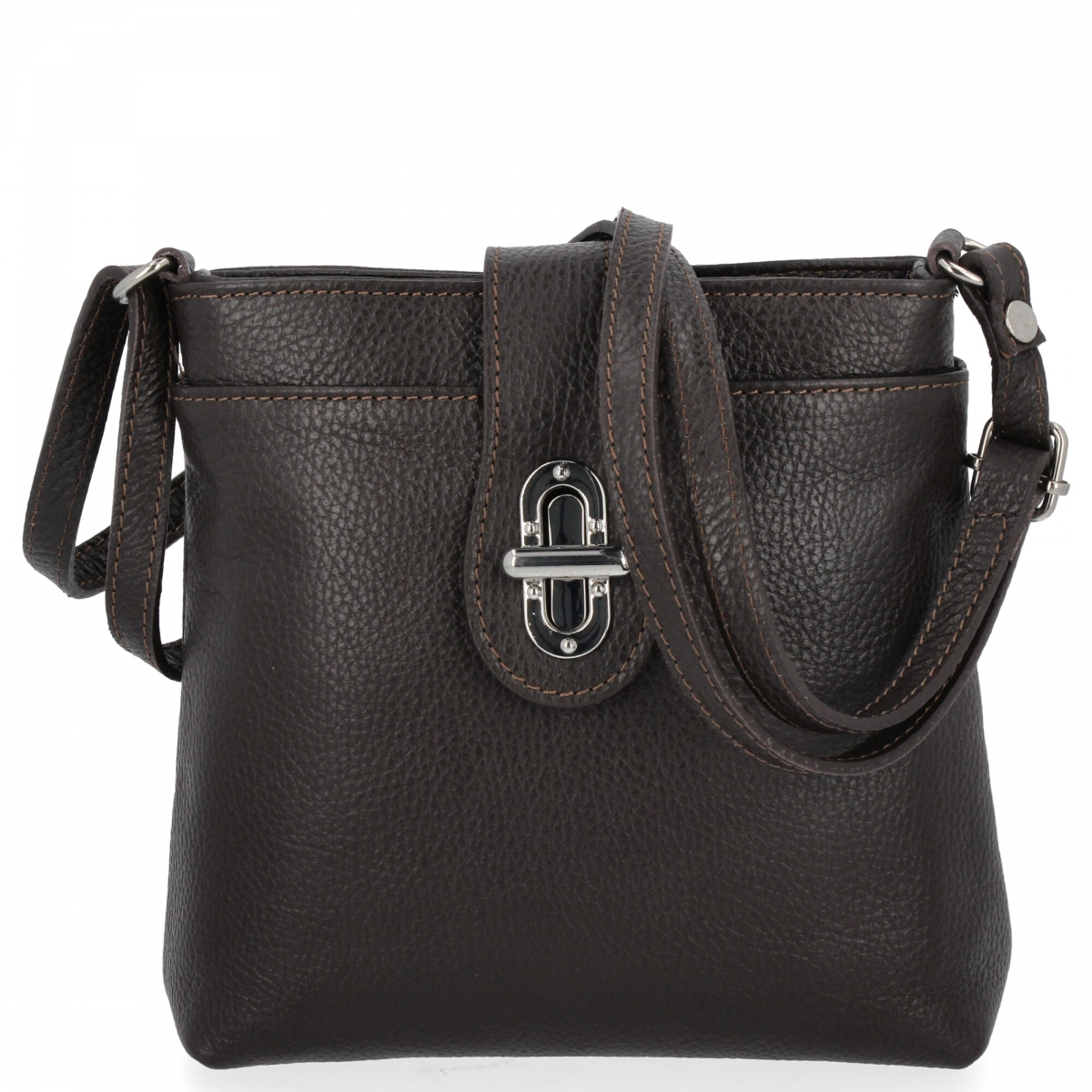 Elegancka Torebka Skórzana Włoska Listonoszka 201 Czekoladowa