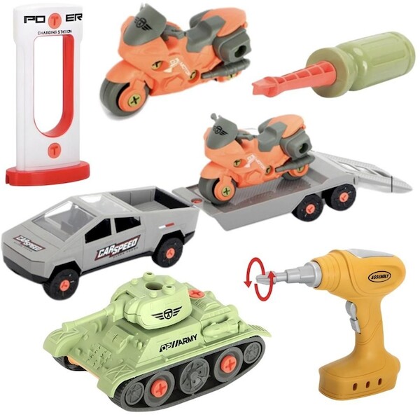 Samochód z przyczepą i czołgiem