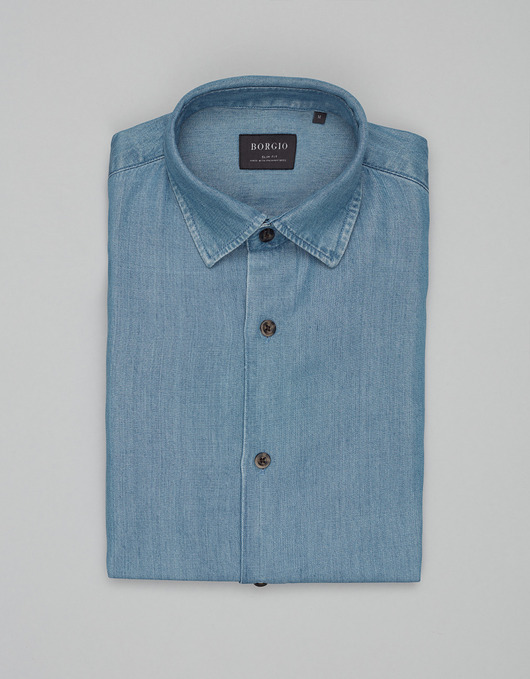 Koszula denice 00603 długi rękaw błękit slim fit