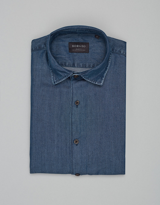 Koszula denice 00604 długi rękaw niebieski slim fit