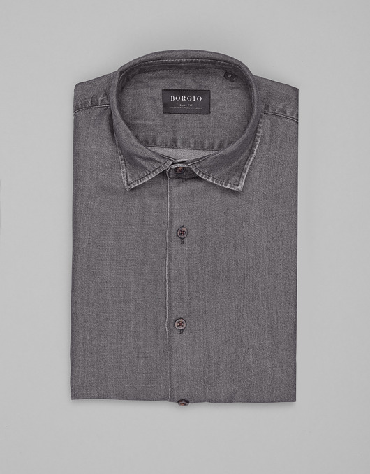 Koszula denice 00605 długi rękaw szary slim fit