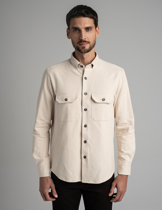 Koszula flanelowa flussia 00611 długi rękaw beżowy relaxed fit