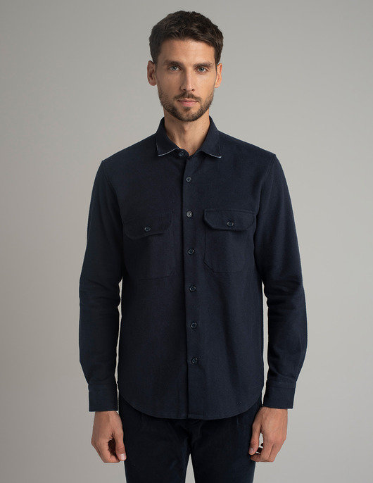 Koszula flanelowa flussia 00612 długi rękaw granatowy relaxed fit