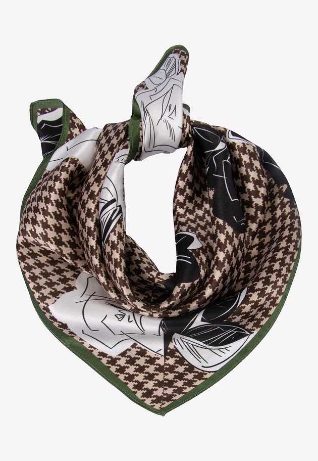 Mała apaszka jedwabna brązowa w pepitkę 53 cm x 53 cm