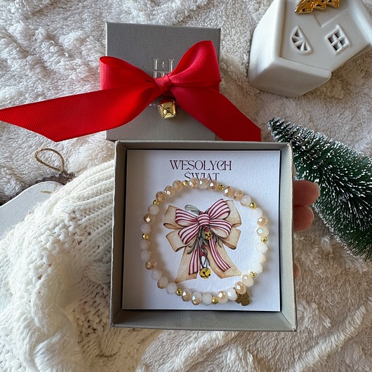 Świąteczna połyskująca złota bransoletka z aniołkiem handmade