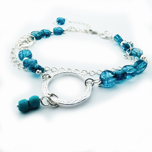 BLUE SUMMER - Bransoletka kryształ górski,niebieskie kamienie