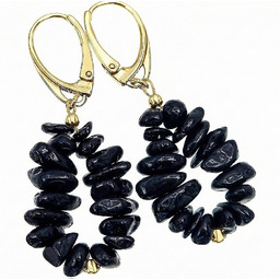 Naturalny Czarny Turmalin Piękne Kolczyki Złote Srebro