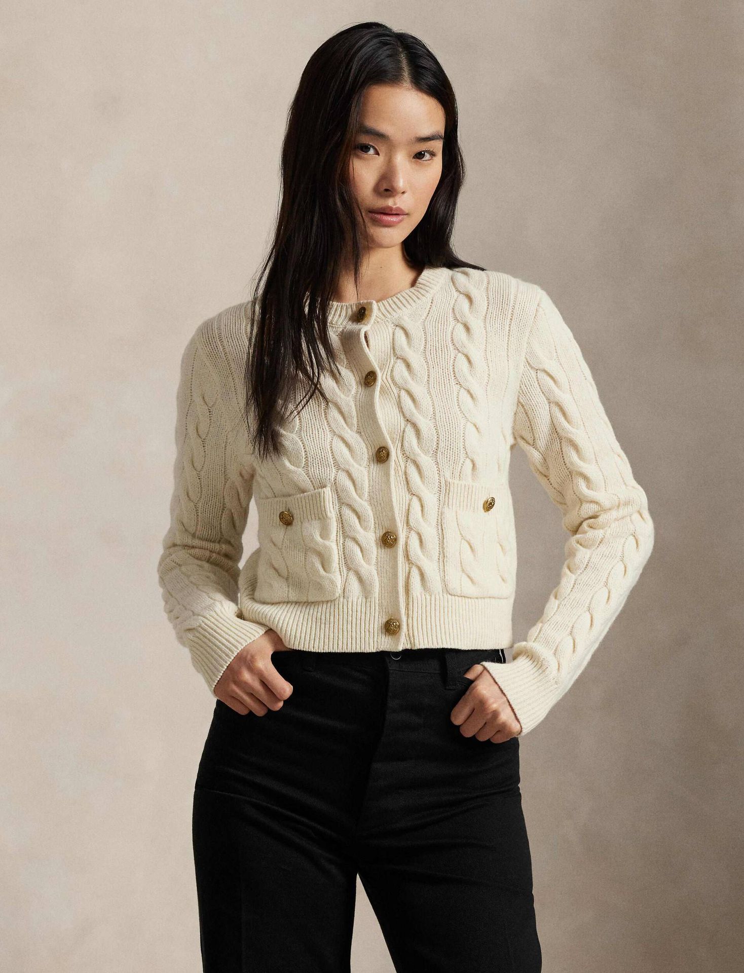 POLO RALPH LAUREN Wełniany kardigan Cable Cropped Fit z dodatkiem kaszmiru
