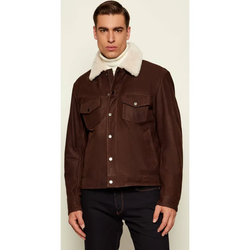 BOSS BLACK Skórzana kurtka Mordy_DB BOSS X David Beckham Regular Fit z dodatkiem wełny
