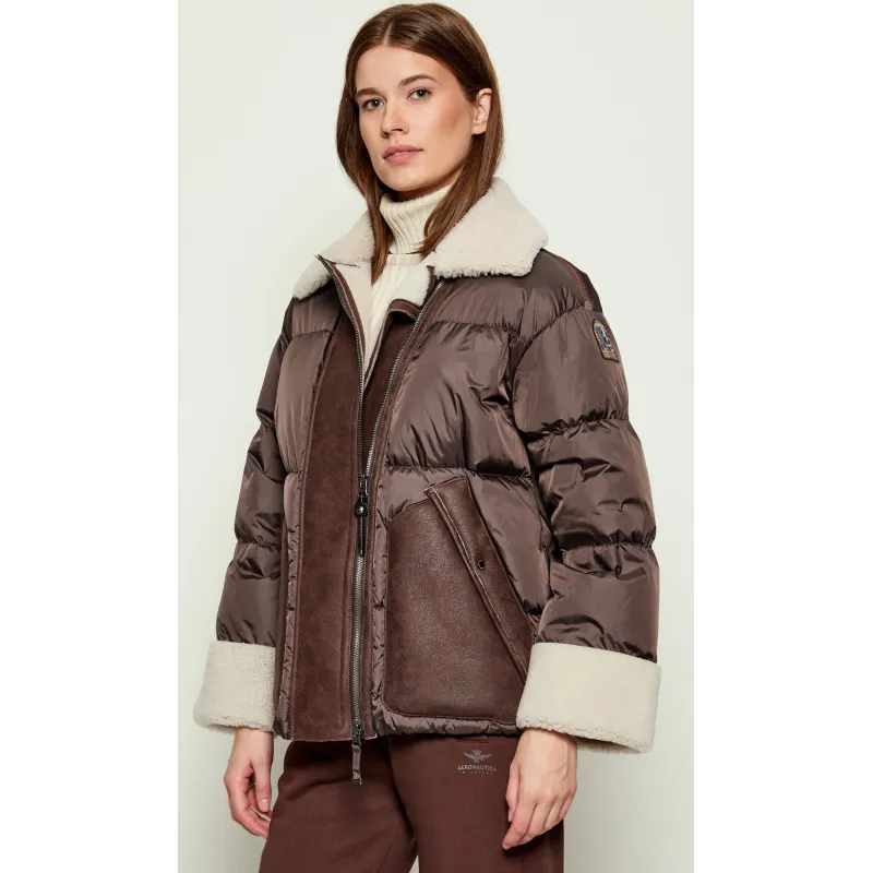 PARAJUMPERS Puchowa kurtka CHYNA | shearling | Regular Fit | z dodatkiem skóry