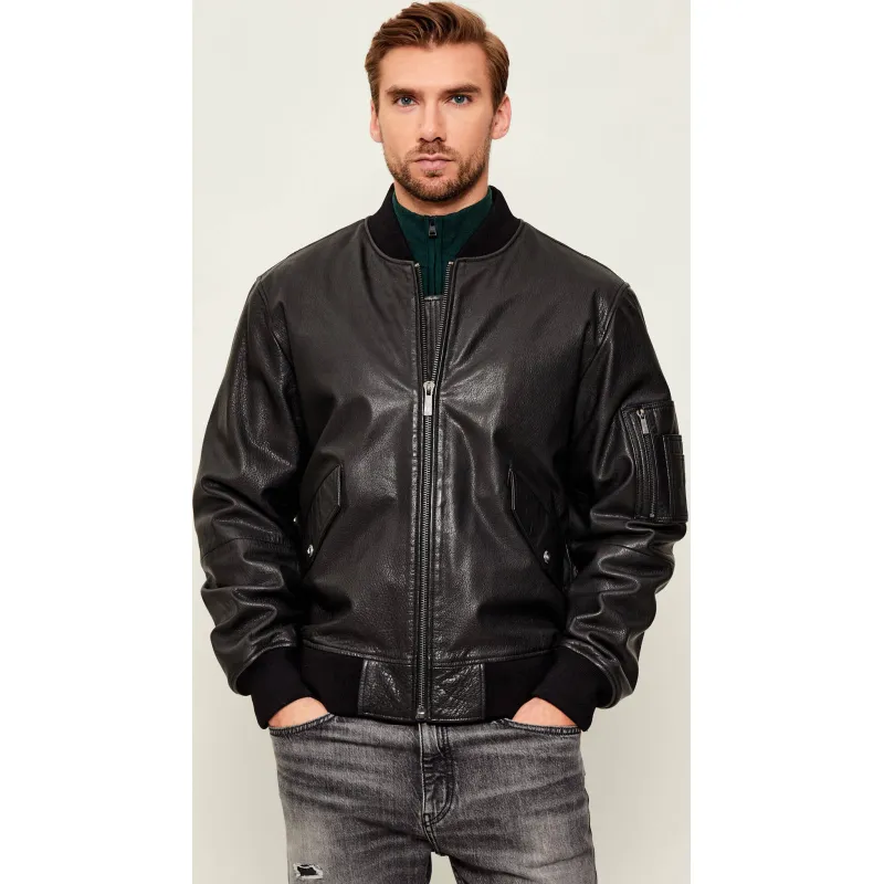 Just Cavalli Skórzana kurtka bomber | Regular Fit