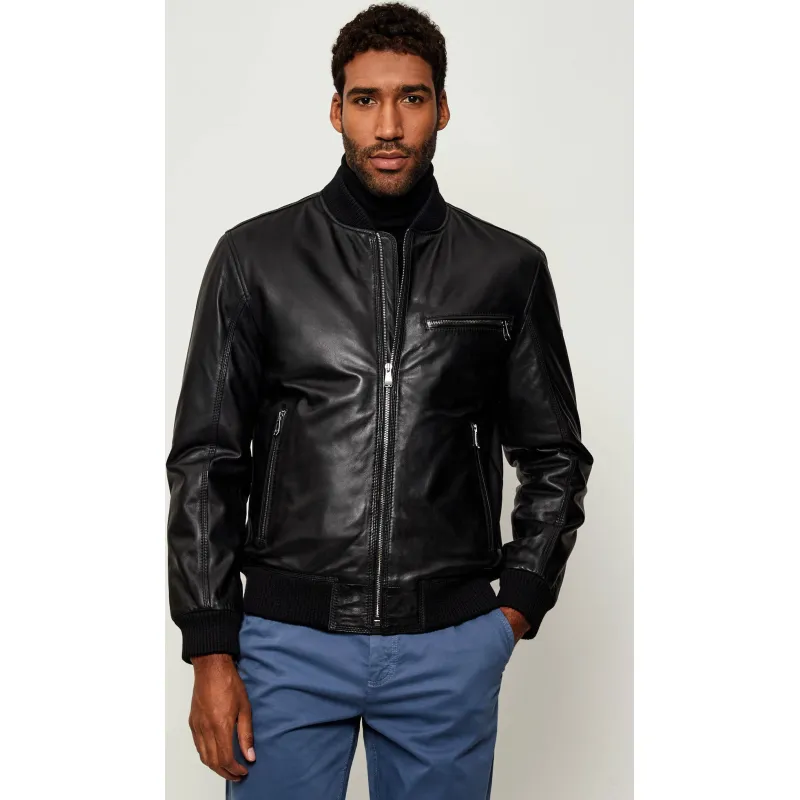 Joop! Jeans Skórzana kurtka bomber Soan Regular Fit z dodatkiem wełny