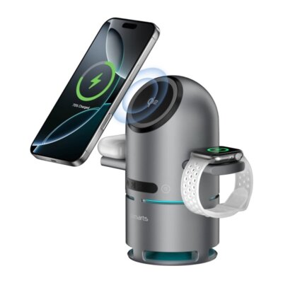 Ładowarka indukcyjna 4SMARTS ChargeBot Sound 15W Szary Qi2