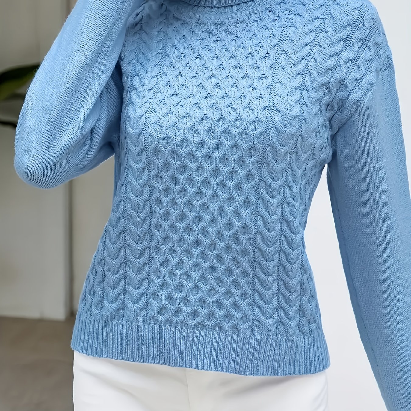 TEMU Sweter z Golfem dla Kobiet - Miękki Pastelowy Niebieski, Elegancki Strój Biurowy i Formalny, Wszechsezonowa Warstwa do Stylizacji Casualowych i