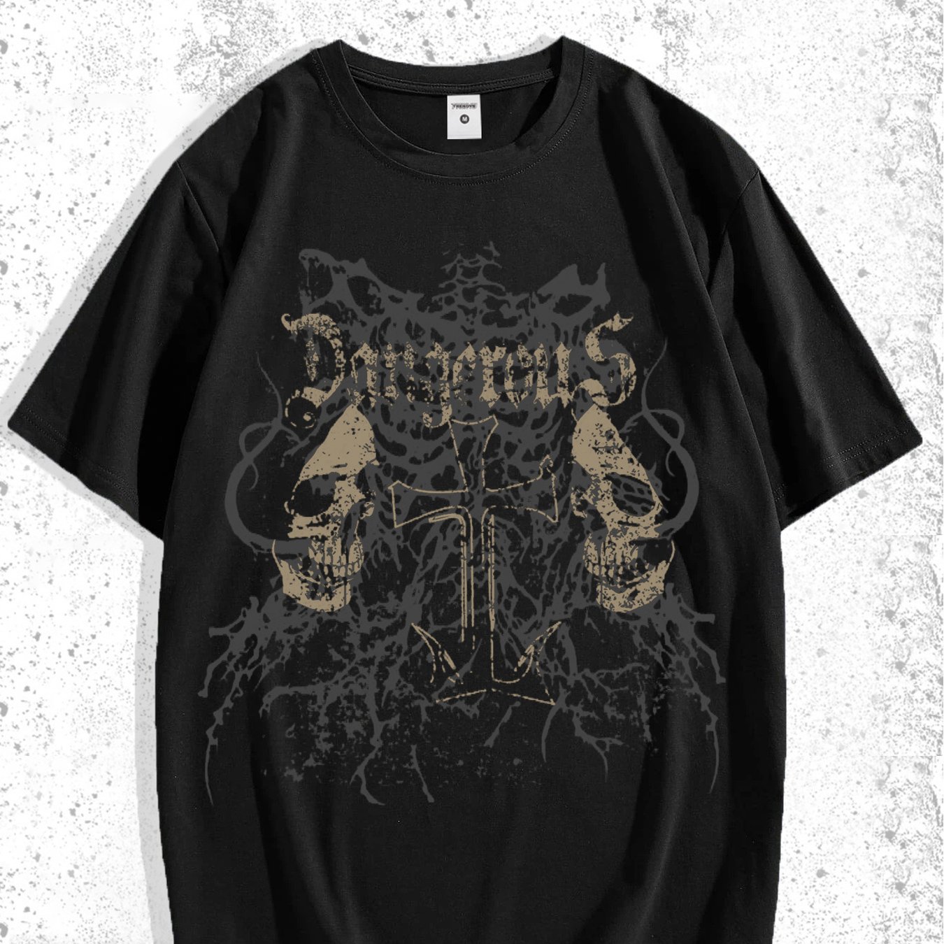 TEMU Męska Koszulka z Gotyckim Nadrukiem Czaszki - Streetwear Krótki Rękaw Okrągły Dekolt z Tkaniny Spandex, Letnie Casualowe Ubranie na Siłownię i