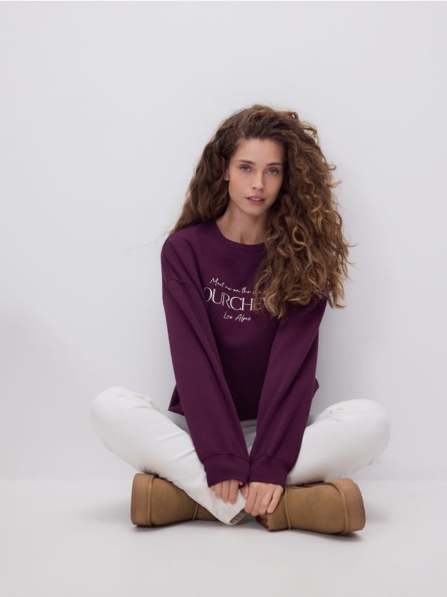 Reserved - Bluza z haftem - fioletowy