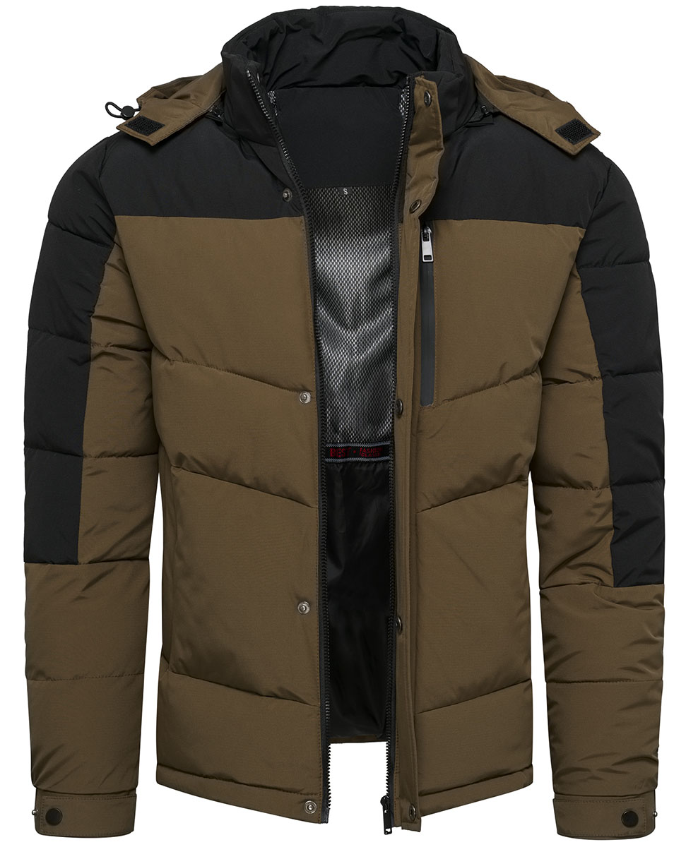 Kurtka męska ocieplana z odczepianym kapturem czarno-khaki Recea
