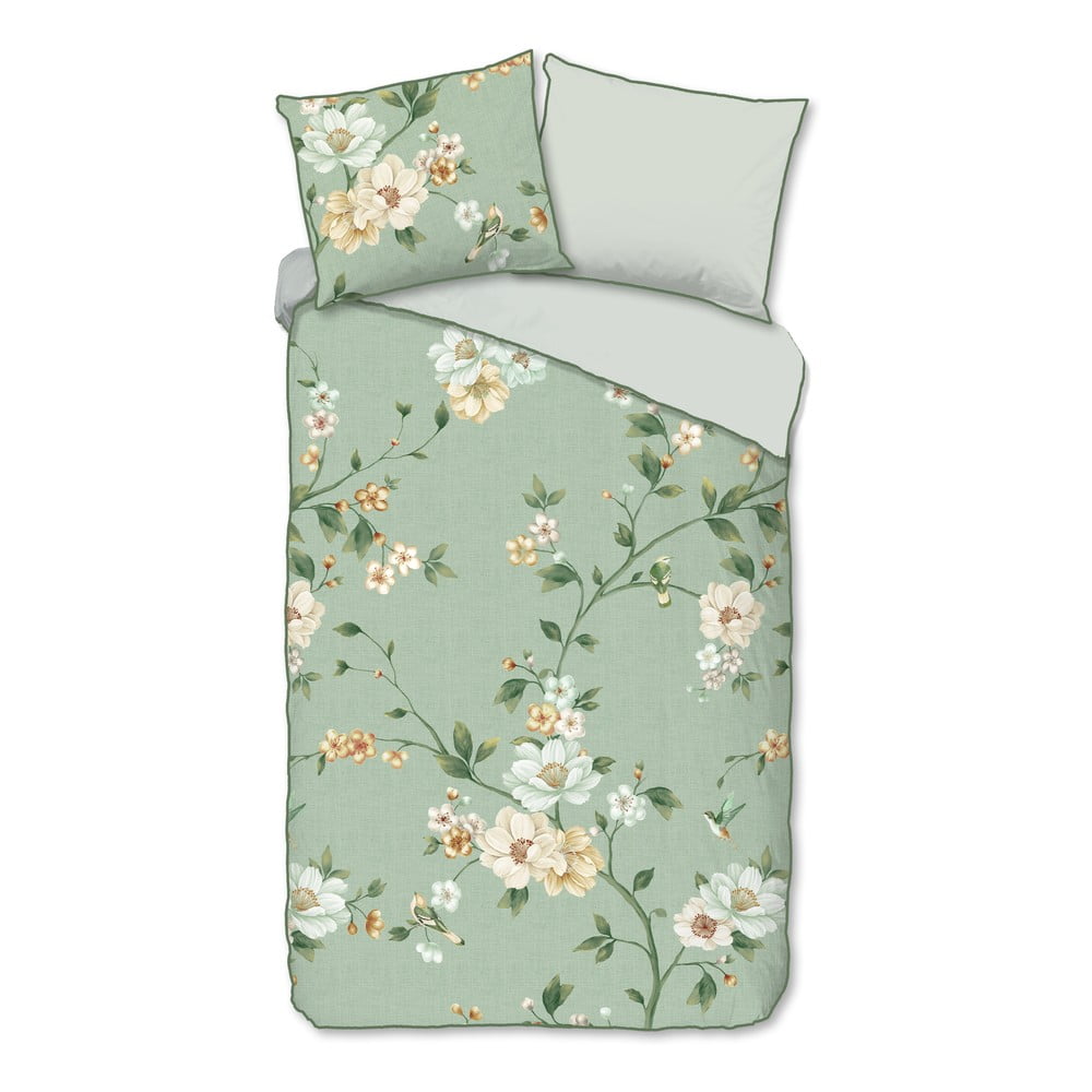 Zielona pościel jednoosobowa z satyny bawełnianej 140x220 cm Sizena – Descanso