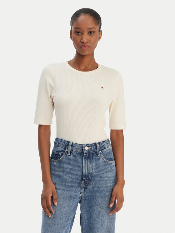 Tommy Hilfiger T-Shirt WW0WW47308 Écru Slim Fit