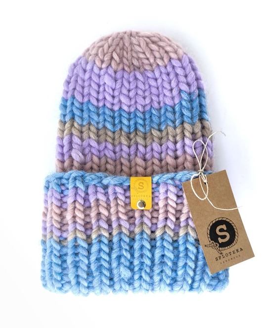 WOOLY COLOR 12ciepła wełniana czapka w paseczki