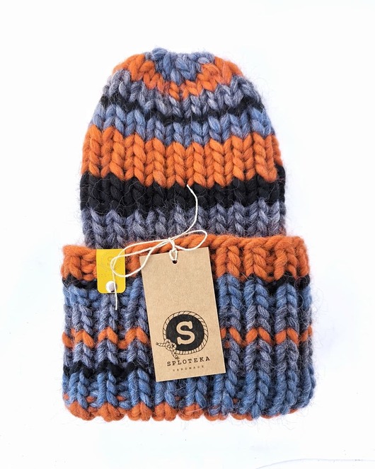 WOOLY COLOR 10gruba wełniana czapka w paseczki