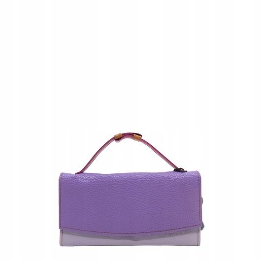 Portfel damski skórzany ze skrawków rączka dużo przegródek eko OLIVKA