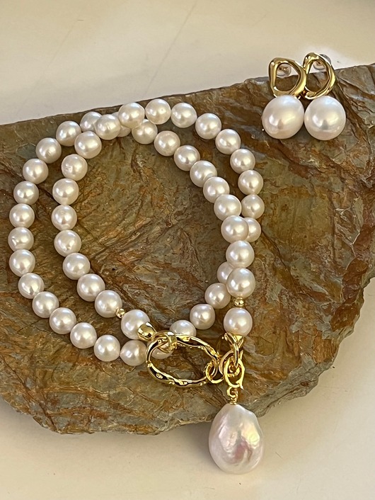 Ekskluzywny komplet złoty z perłami - naszyjnik i kolczyki