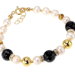 Perły Onyks Hematyt Wyjątkowa Bransoletka Złote Srebro