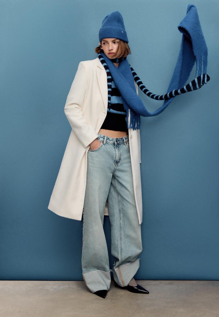 Stradivarius Długi płaszcz męski Ecru XS