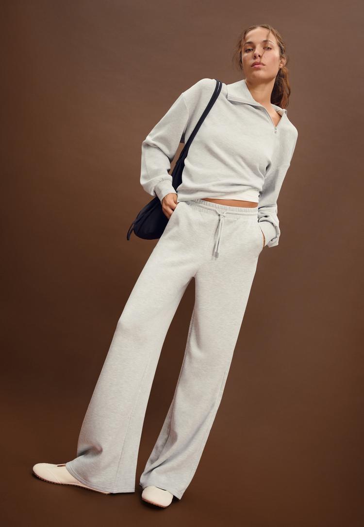 Stradivarius Miękkie spodnie jogger palazzo Popielaty XS